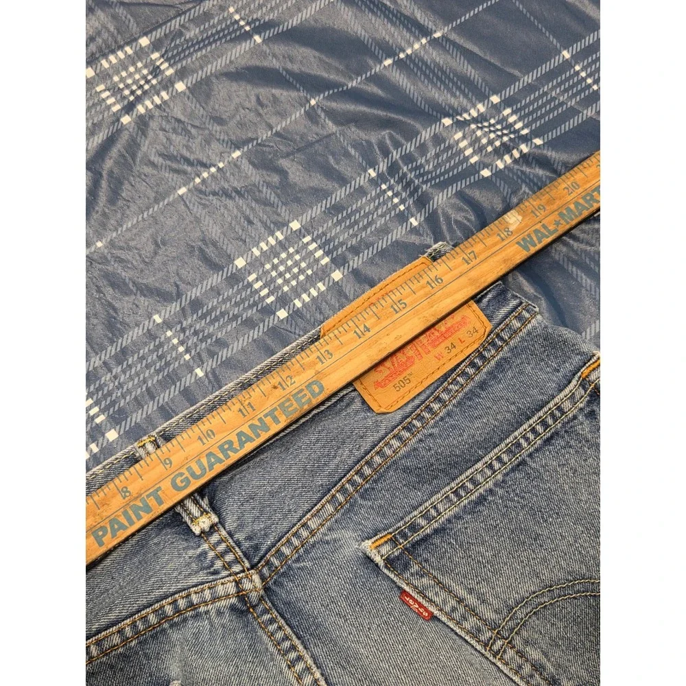 Vtg Levis 505 Regular Fit Straight Leg Light Wash Jeans‎ Mens 34x34 Distressed